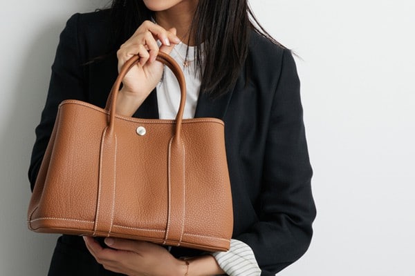 HERMES ガーデンパーティー PM トートバッグ レザー カ－キ