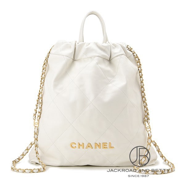 シャネル バックパック 22 ラージ ロゴ カーフレザー AS3313 CHANEL リュック 白