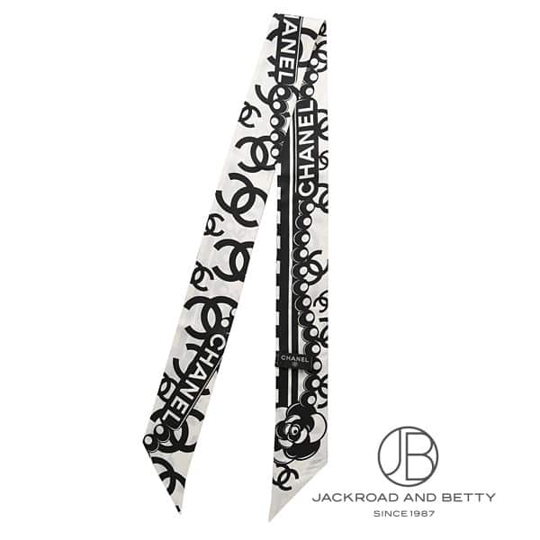CHANEL ヘアバンド スカーフ シルク ツイル ヘアバンド スカーフ ホワイト ブラック[AAB703 B23052