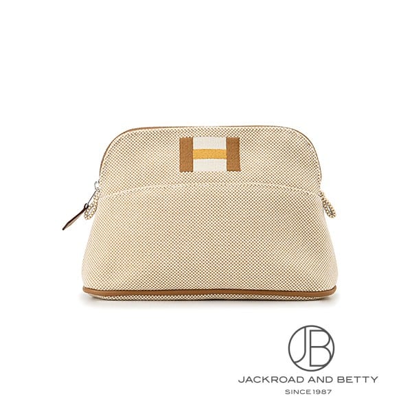 ☆エルメス ボリード ポーチ☆ エルメス HERMES ボリードポーチ ミニ ベージュ コットン/レザー