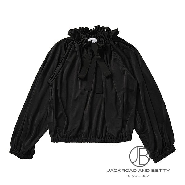 ブラック長袖トップス ドローストリング付き サテンジャージー アイコニック ドローストリング トップス XS