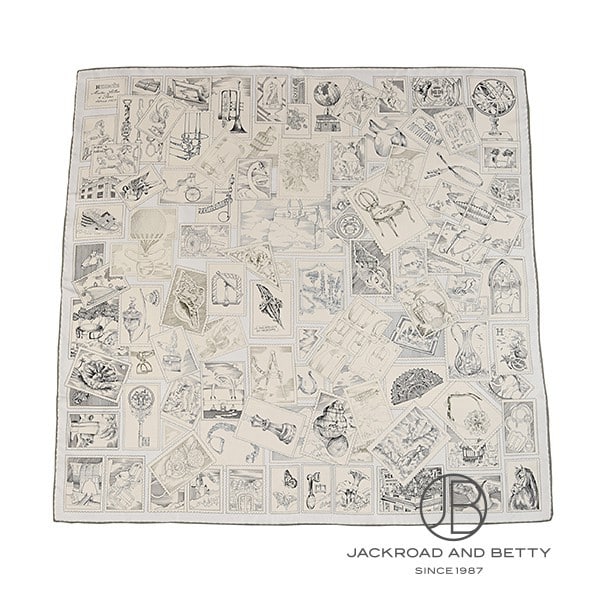 ☘️最終価格☘️　HERMES エルメス 切手　ネイビー カレ90 フォーブルの切手愛好家 ブラン[H004205S 06] Carre90 Le