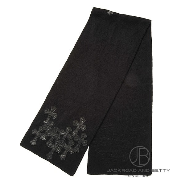 ★クロムハーツ　レザークロスパッチ付きストール クロムハーツストールCHクロスネイビー|クロムハーツ通販専門店