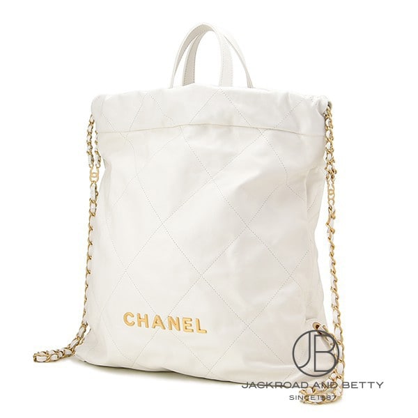 シャネル バックパック 22 ラージ ロゴ カーフレザー AS3313 CHANEL リュック 白