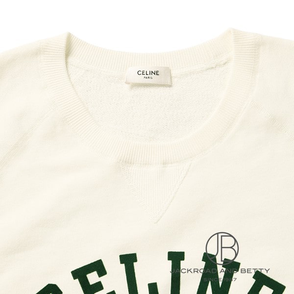 CELINE ホワイト ロゴ スウェット CELINE Paris Logo Crewneck Cotton Jumper Sweatshirt Cropped Ivory