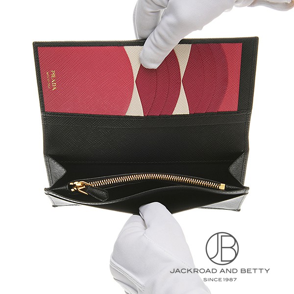 極美品【PRADA】長財布 サフィアーノレザー マルチカラー 1MV025 サフィアーノレザー マルチカラー ウォレット ネロ ブラック 黒