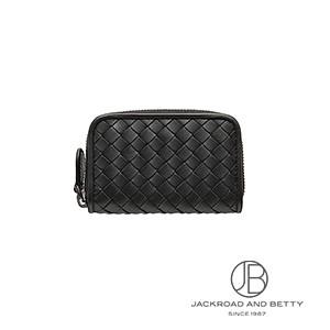 Bottega Veneta ブラックレザー イントレチャート ジップ アラウンド ウォレット ブラック 黒[114075