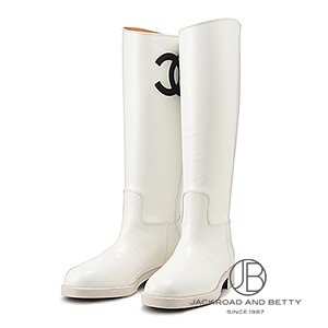 シャネル カメリア装飾 ココマーク ラメ レインブーツ サイズ39 ホワイト CHANEL - 極美品 CHANEL シャネル カメリア ココマーク レインブーツ